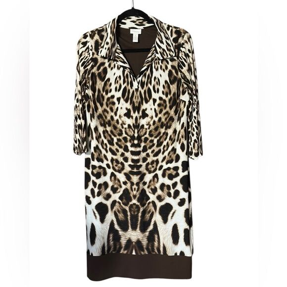 Chico's Dresses & Skirts - Chico’s Leopard Print Shirt Dress 3/4 Sleeve Midi Length Size 1